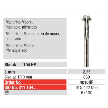4018HP Mandril Moore P.M. Niquelado 100 unid