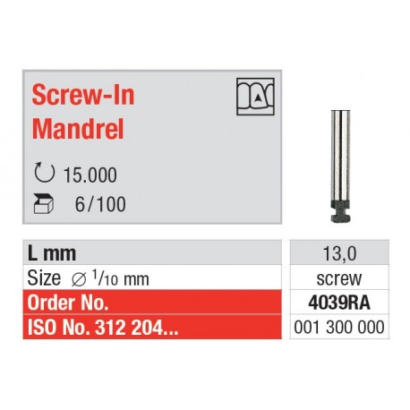 4039RA Mandril Screw para Pulidores o Cepillos a Rosca 6 unid - EDENTA